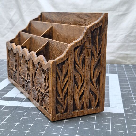 Vintage Lerner Desk Top Letter Mail File Holder Organizer Faux Wood Ornate USA - Picture 4 of 16